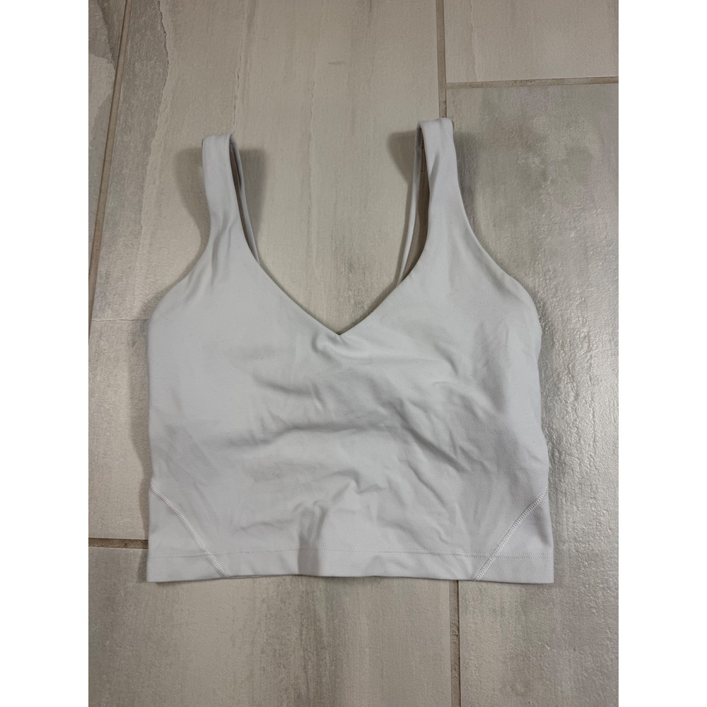 Lululemon Align Tank Top White Size 2 Nulu V-Neck Cropped Built-in Bra Camisole